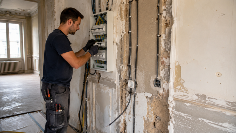 Rénovation électrique d’un logement ancien avec remplacement du tableau et reprise des circuits