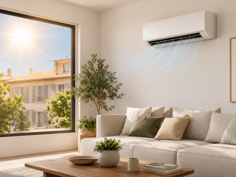 Climatisation réversible dans un séjour pour améliorer le confort en période de forte chaleur